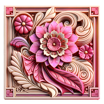 3D textured floral pink background in art deco style. Beautiful ornate modern decorative texture