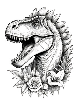 recommend clip art: Tattoo art Dinosaur hand drawing and sketch with line smoothly outline shape coloring page, white background, ai generated 