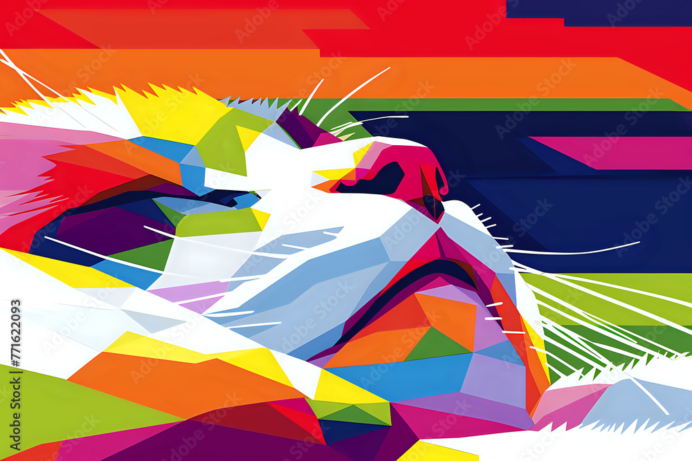 Aufkleber a colorful cat is sleeping with its nose on a pillow. the image is a colorful, abstract representati