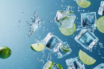 A collection of limes and lime slices floating in clear water, creating a vibrant and refreshing visual display