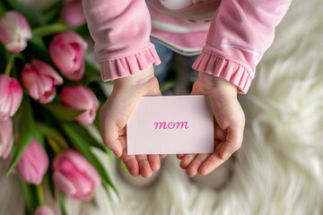Person Holding Card With Mom Written on It