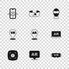 Set Augmented reality AR, Virtual glasses, 3d modeling, 360 degree view and icon. Vector