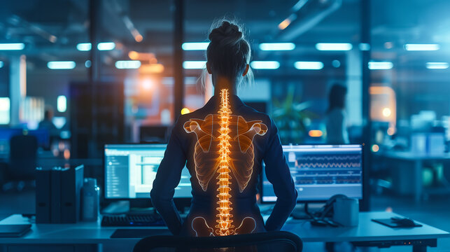 A woman expression conveys the struggle of dealing with back pain caused by spinal cord injury. The importance of raising awareness about spinal cord injuries. Generative AI.