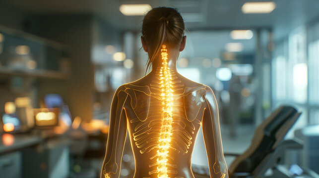 A woman expression conveys the struggle of dealing with back pain caused by spinal cord injury. The importance of raising awareness about spinal cord injuries. Generative AI.