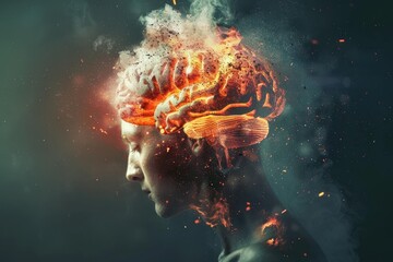Brain on fire, exploding brain - obrazy, fototapety, plakaty