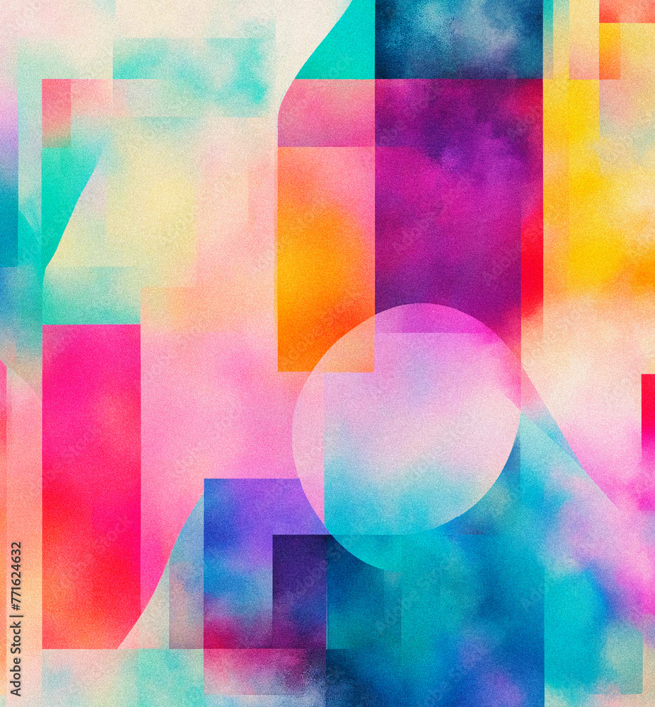 Poster this vibrant, noise-textured artwork captivates with its dynamic shapes and multicolored gradients, 