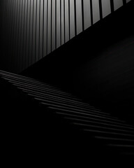 Modern architecture against an abstract black background captured at night, geometric lines that create an intriguing play of shadows and light against a stark