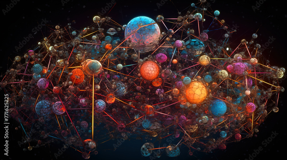 Aufkleber Abstract scientific concept with connected cells and particles. Science microscopic background.