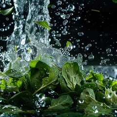 Spinach with water droplets