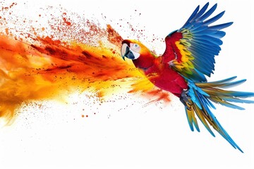 parrot color splash Isolated on white background - obrazy, fototapety, plakaty