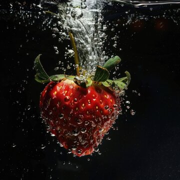 ripe strawbery with water droplets