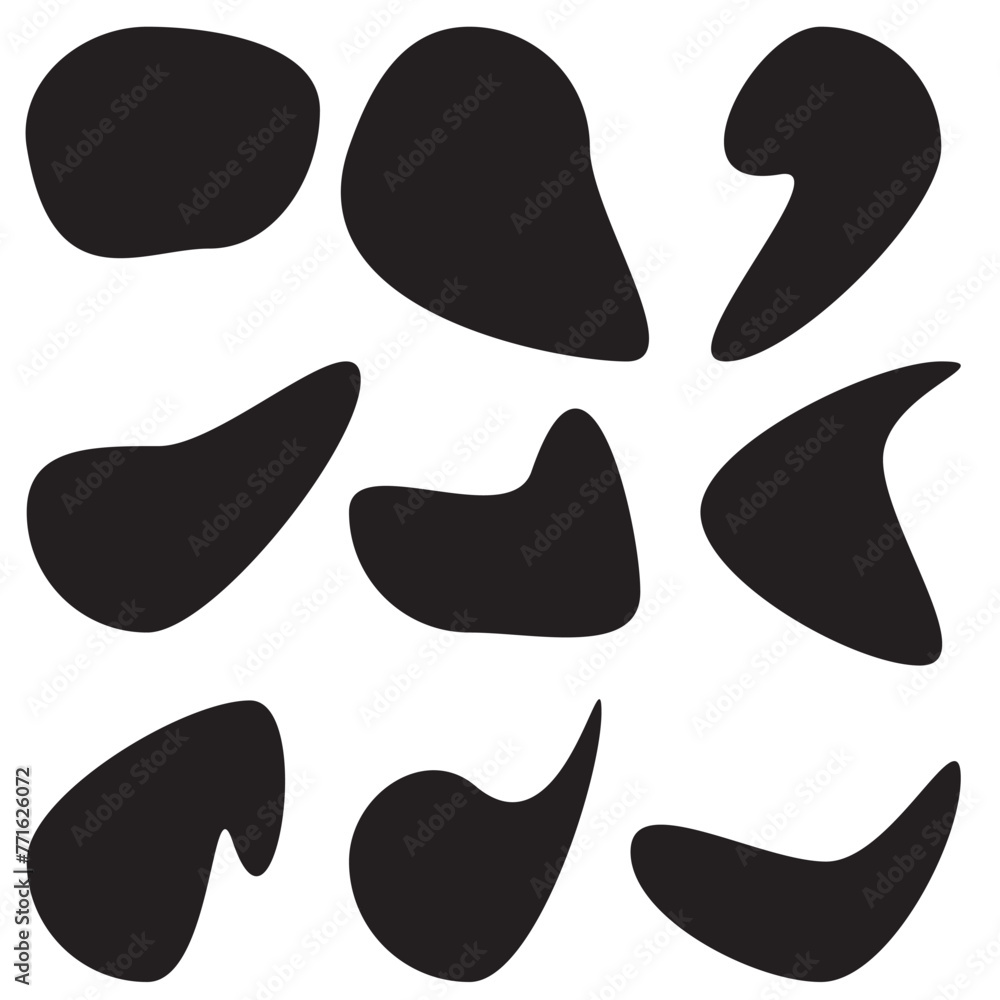 Poster blob shape organic set. random black cube drops simple shapes. collection forms for design and paint