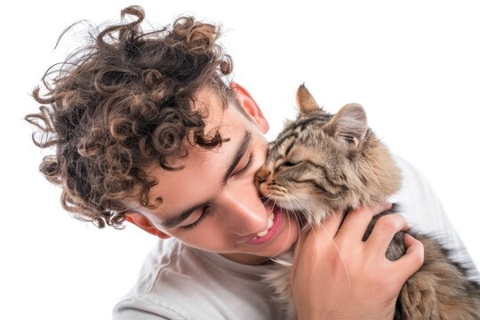 Man love and kiss his cat