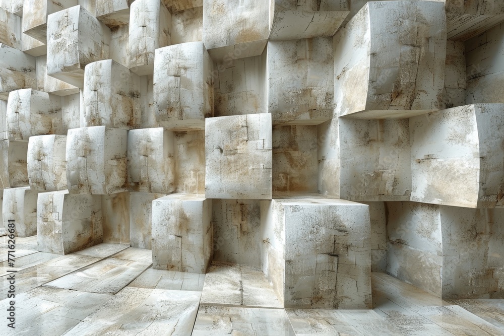 Poster a visually pleasing array of white marble cubes creating a repeating pattern and a 3d effect