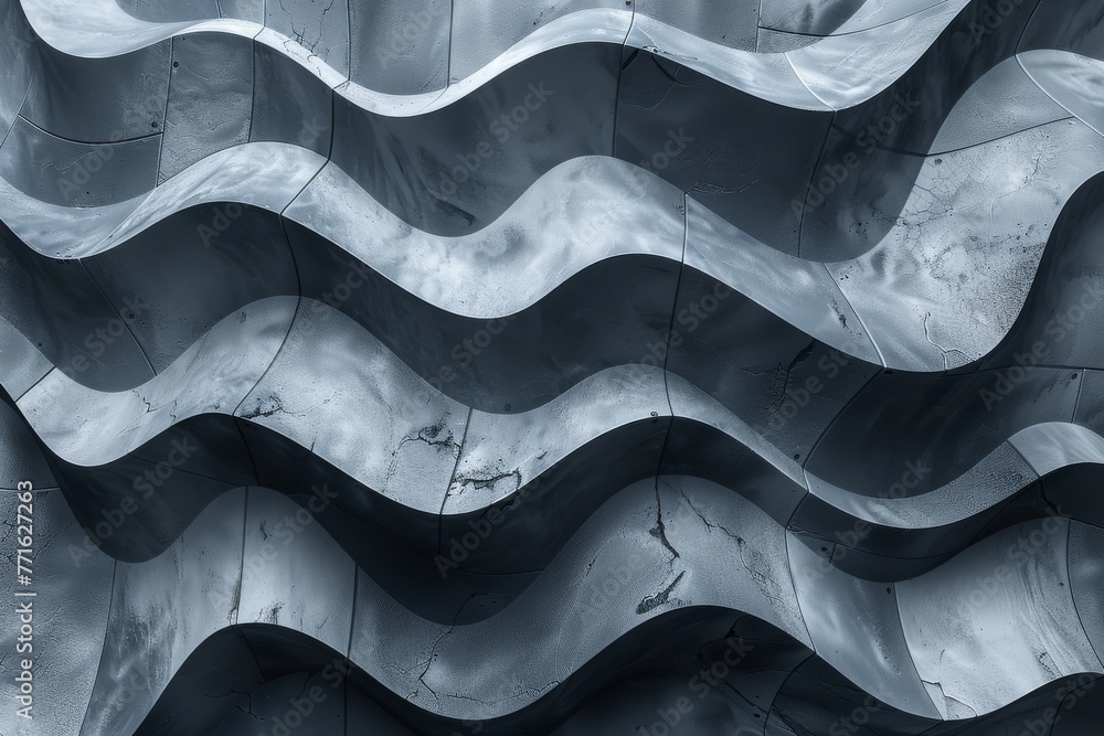 Poster an alluring dark abstract image presenting a wavy marbled texture intertwined with subtle cracks and