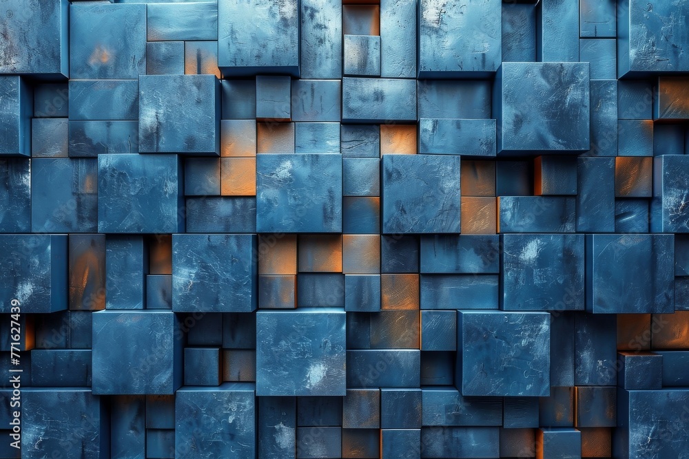 Poster a captivating image showcasing an array of blue cubes in various shades creating a geometric pattern