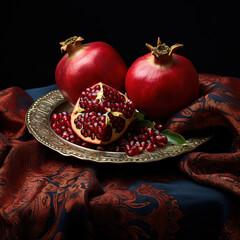 A plate of pomegranate fruits