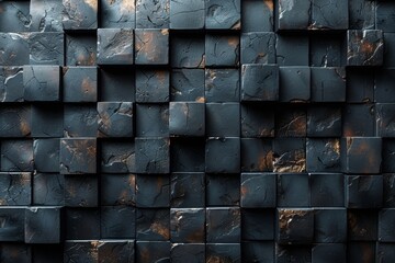 Blue textured 3D tiles arranged in a pattern with luxurious gold accents highlighting detail