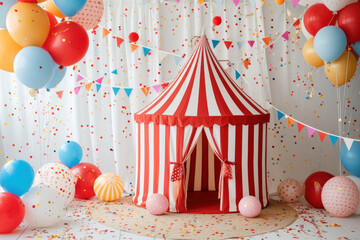 Circus Tent Surrounded by Balloons and Streamers