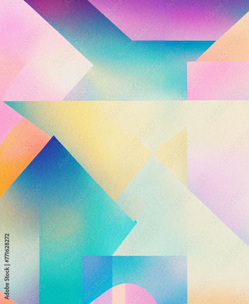 Poster this vibrant, noise-textured artwork captivates with its dynamic shapes and multicolored gradients, 