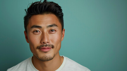 Fototapeta premium A young handsome Asian man with a surprised and delighted expression