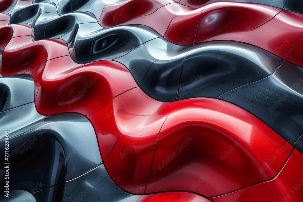 Poster fluid red and black waves melting into each other creating a striking abstract design, vibrant and f
