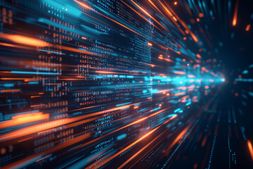 code data screen display on laptop computer screen. matrix of data flow. Rise of the big data AI age