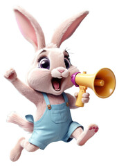 a bunny rabbit running dancing with a megaphone in a Transparent background