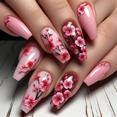 nails with Easter decoration flowers