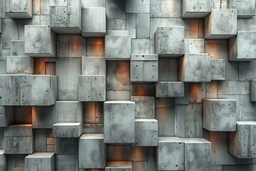 Image of a structured pattern created by 3D concrete blocks on a building wall