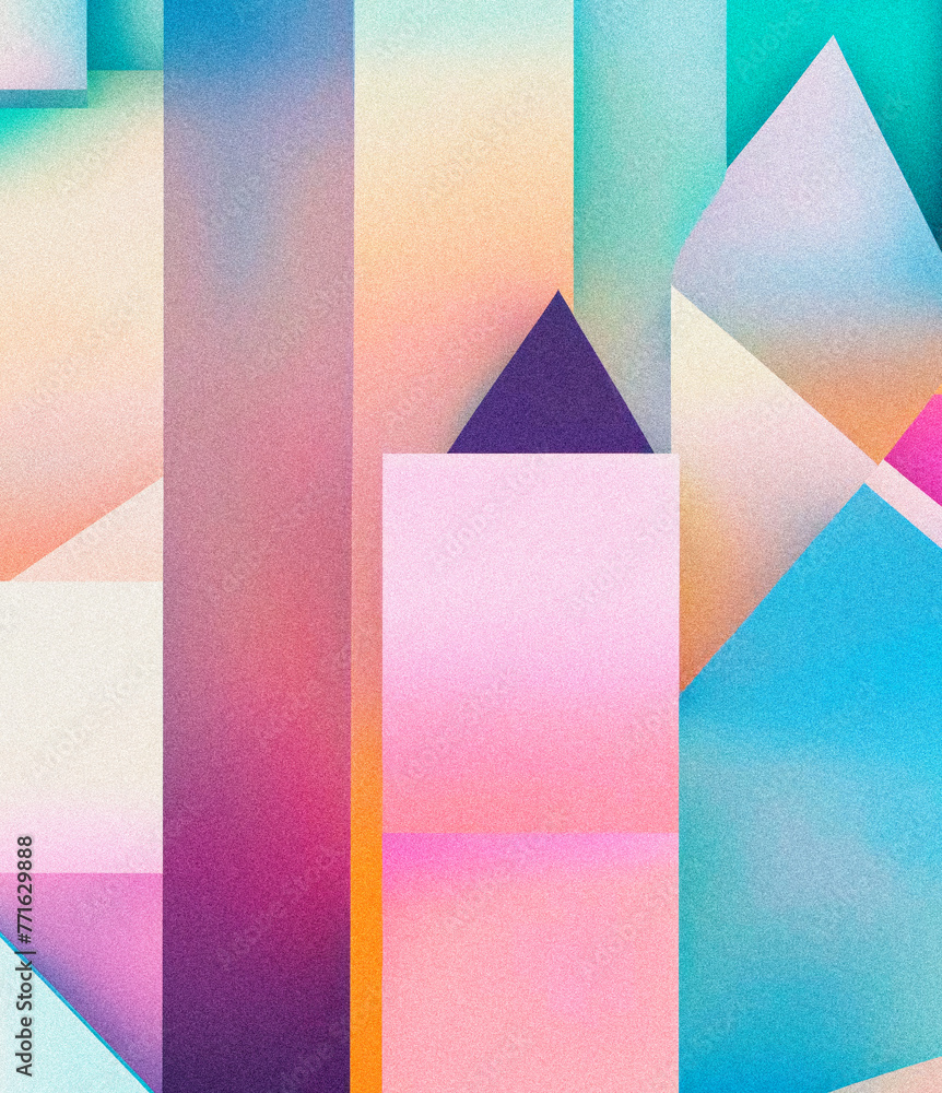Poster this vibrant, noise-textured artwork captivates with its dynamic shapes and multicolored gradients, 