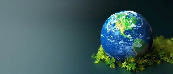 Globe resting on vibrant green moss, with copy space for Earth Day celebration or environmental themes. Awareness of biodiversity, responsibility and protection of nature conservation. Our beautiful p