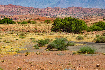 Beautiful desert landscapes of mountainous Morocco on a sunny day.
