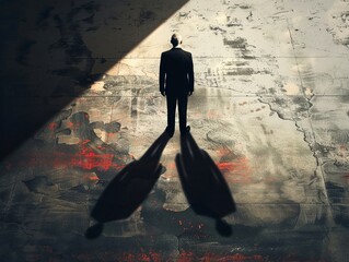 Visual metaphor of election manipulation a corrupt politician casting long shadows over democracy