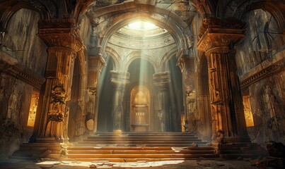 Background of the interior of an ancient synagogue from the time of Jesus, Generative AI