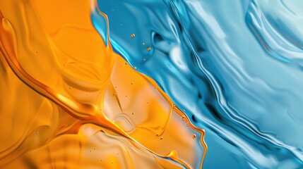 Abstract orange and blue swirling liquids mingling, creating a vibrant and dynamic contrast suggestive of flow and movement.
