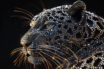 A Leopard sculpted from glistening diamonds, showcasing intricate details and shimmering facets - obrazy, fototapety, plakaty