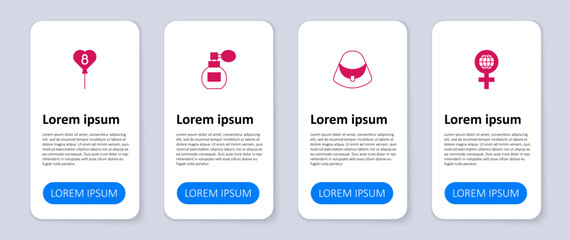 Set International Women Day, Handbag, Perfume and Balloons with 8 March. Business infographic template. Vector