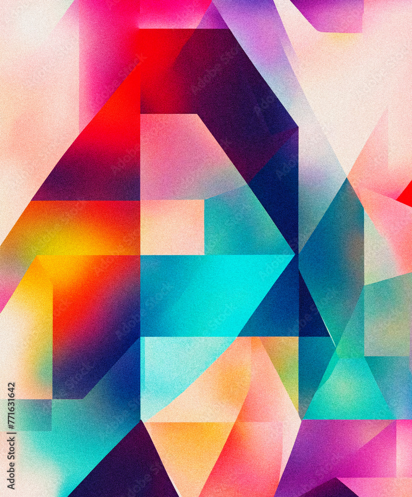 Poster this vibrant, noise-textured artwork captivates with its dynamic shapes and multicolored gradients, 