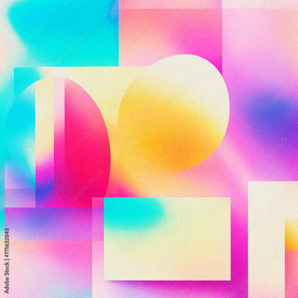 Poster this vibrant, noise-textured artwork captivates with its dynamic shapes and multicolored gradients, 