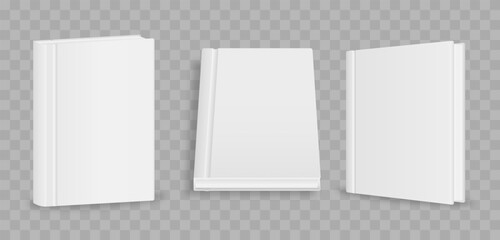 Blank magazine cover, book, booklet, brochure. Blank vertical book cover template with pages in front. Cover brochure mockup, white soft surface, catalog magazine tutorial. Vector illustration - obrazy, fototapety, plakaty