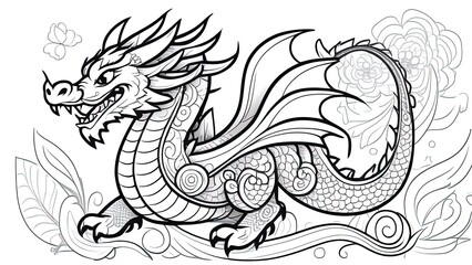 Fototapeta premium 2024 year of the dragon, chinese new year. Happy Chinese New Year 2024, Dragon zodiac sign. coloring book