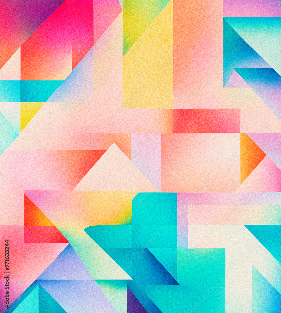 Poster this vibrant, noise-textured artwork captivates with its dynamic shapes and multicolored gradients, 