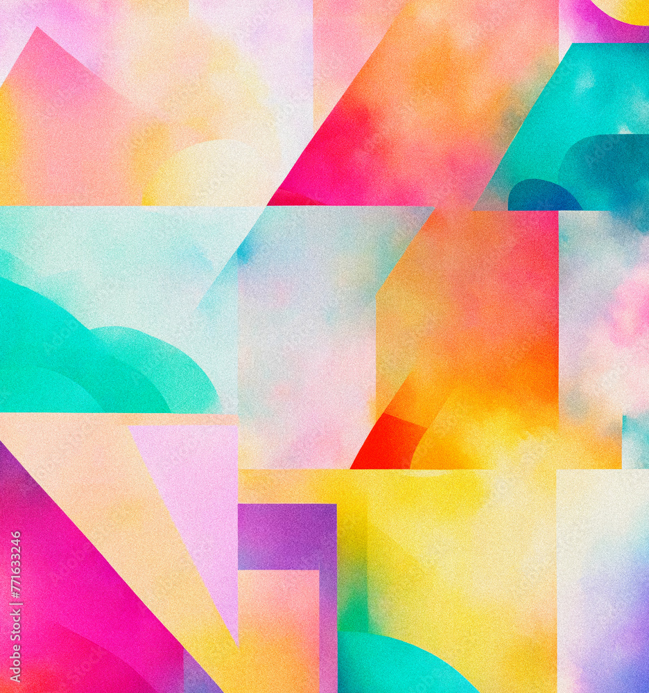 Poster this vibrant, noise-textured artwork captivates with its dynamic shapes and multicolored gradients, 
