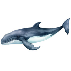 AI-generated watercolor whale clip art illustration. Isolated elements on a white background.
