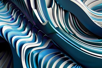 Abstract wallpaper created from Blue 3D Undulating lines. Colorful 3D Render with copy-space. Generative AI