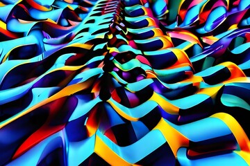 Abstract wallpaper created from Blue 3D Undulating lines. Colorful 3D Render with copy-space. Generative AI