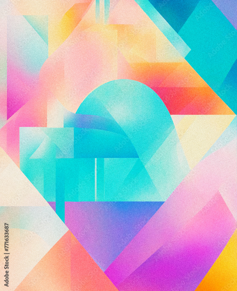 Poster this vibrant, noise-textured artwork captivates with its dynamic shapes and multicolored gradients, 