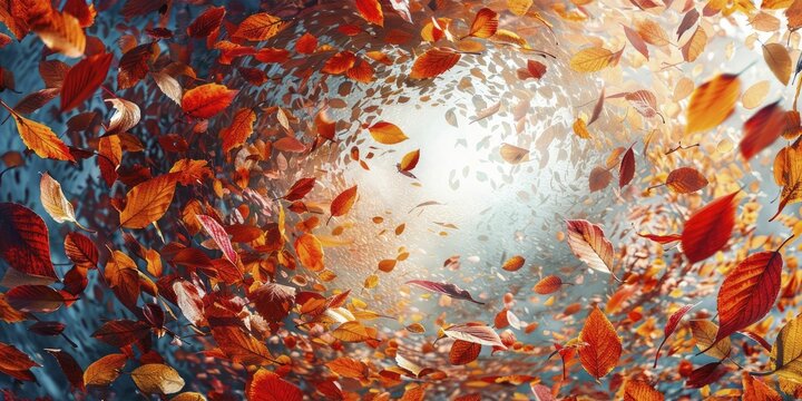 Capturing the essence of autumn, a kaleidoscope of colorful leaves dances gracefully against a backdrop of pure white.