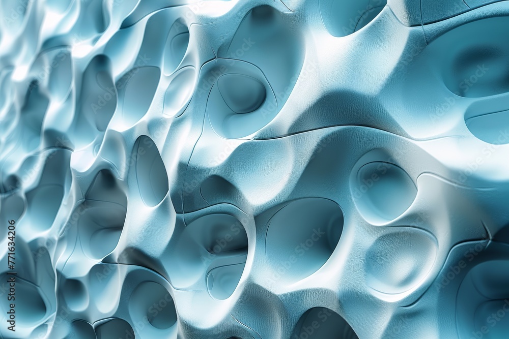 Poster an artistic 3d rendering showcasing abstract shapes with a dynamic wave pattern and a distinctively 